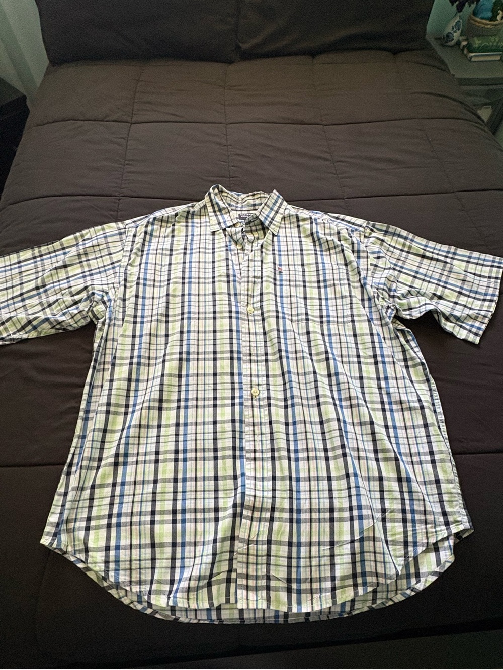 Ralph Lauren Double RL Short-Sleeve Plaid Button-Down in White, Blue & Green